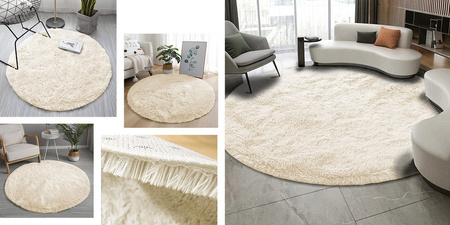 Dywan Shaggy antypoślizgowy nowoczesny salon miękki pluszowy 180x180, beżowy