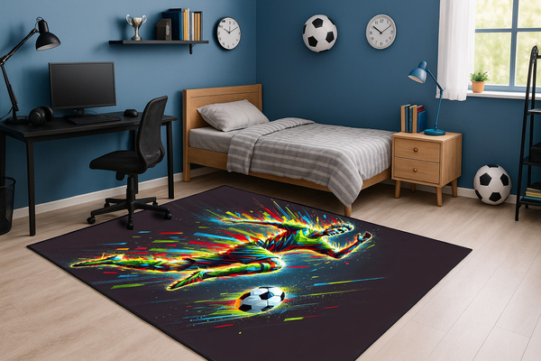 3D Strado FOOTBALL carpet 120x170 cm modern with football motif for youth and sports fan