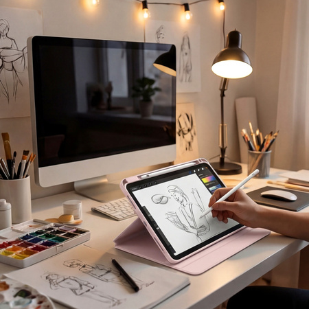 Puzdro otočné Pencil na iPad 10.9 2022 Gen. 10 / 11 2025 A16 Gen. 11 Wake, ružové - ochranné so stojanom