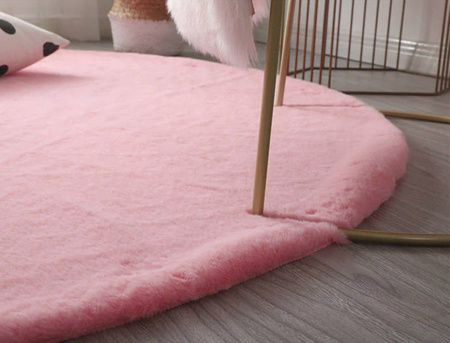 Dywan Okrągły Rabbit futro królika antypoślizgowy miękki loft 90x90, różowy