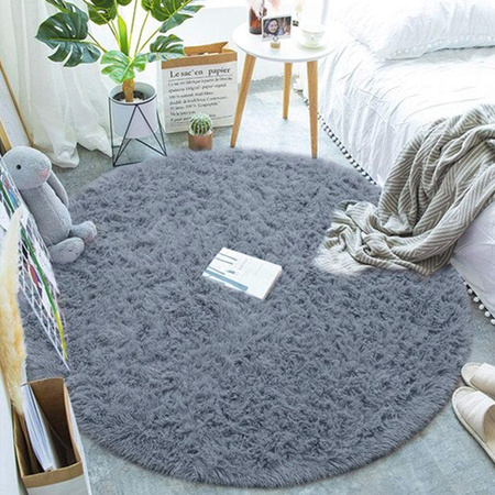 Shaggy Strado 300x300 SilverFur Round Carpet (Light Gray)
