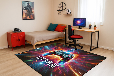 3D Strado LET'S PLAY gaming carpet 140x200 cm modern theme for gamer's room