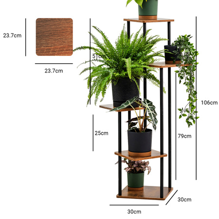 Stojan na kvety kovový na kvety stojaci vysoký 5 úrovní veľký 106cm XL Palace, čierny