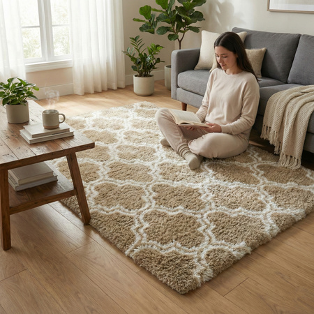 Dywan do salonu shaggy DECOR antypoślizgowy miękki puszysty modny 160x220 Khaki Lantern