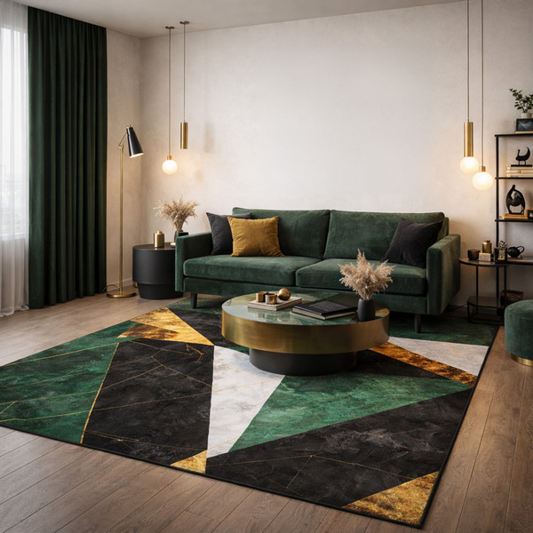 Dywan Novo 140x200 cm, Zielony Marmur - miękki do salonu i sypialni