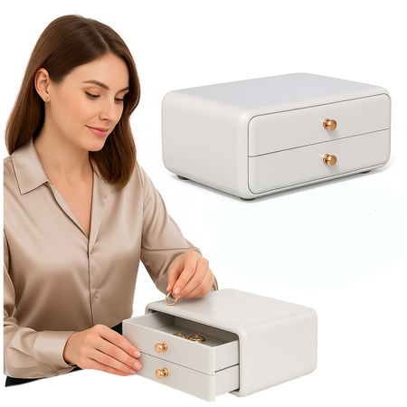 Organizer Kate compact casket for cosmetics and jewelry two drawers classic white acrylic