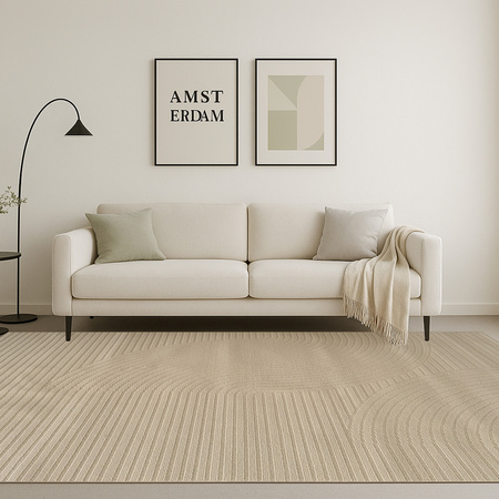 Dywan 160x230 do salonu pętelkowy duży japandi nowoczesny ciężki gruby POLO - Path Camel (Beżowy)