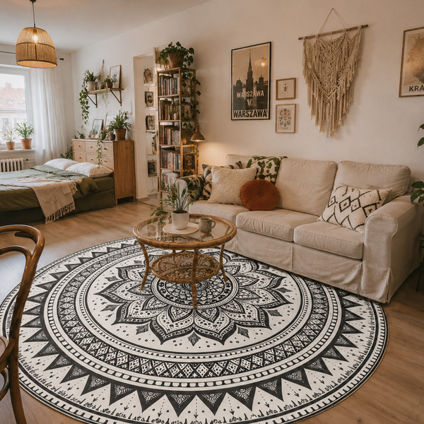 Dywan okrągły Mandala do salonu 160x160 orientalny NOVO antypoślizgowy