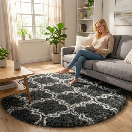 Dywan okrągły do salonu shaggy DECOR antypoślizgowy miękki puszysty 140x140 Grey Lantern