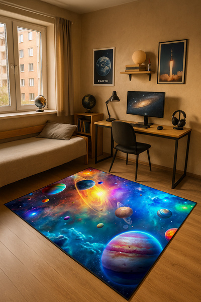 3D Strado Galaxy carpet 120x170 cm with space theme for youth room or gamer room
