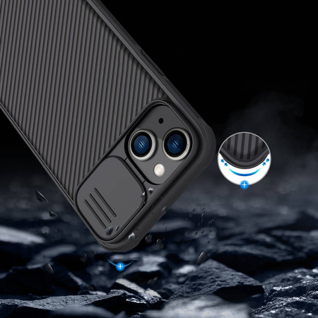Puzdro Nillkin Camshield Pro na iPhone 14 Plus kryt fotoaparátu zadný kryt, čierne - ochranné so stojanom