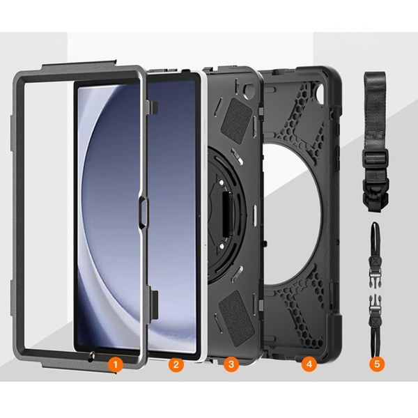 Armor case with handle and strap for Samsung Galaxy Tab A9 Plus 11 (Black)