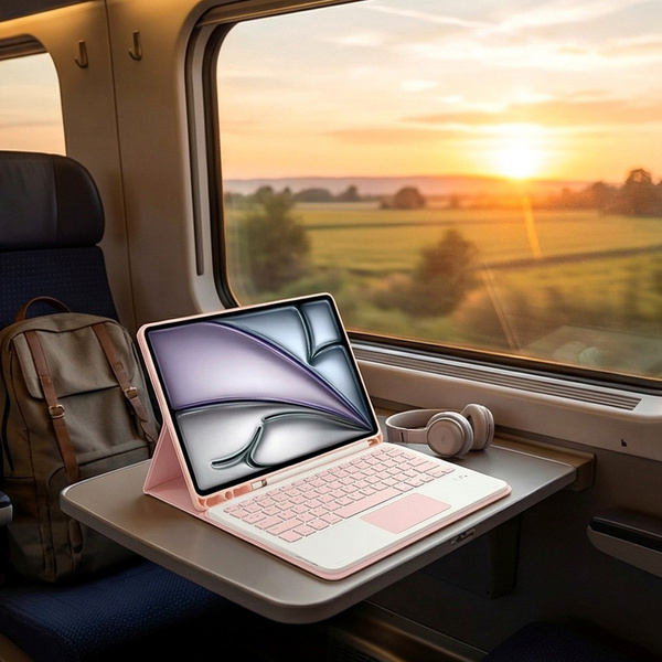 Etui z klawiaturą do iPad Air 11 M3 2025 / Air 11 M2 2024 Gen 7, różowe - ochronne z podstawką