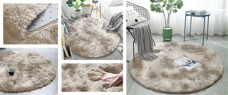 Dywan okrągły Shaggy Ombre 150x150 cm, beżowy OmbreCamel - pluszowy do salonu