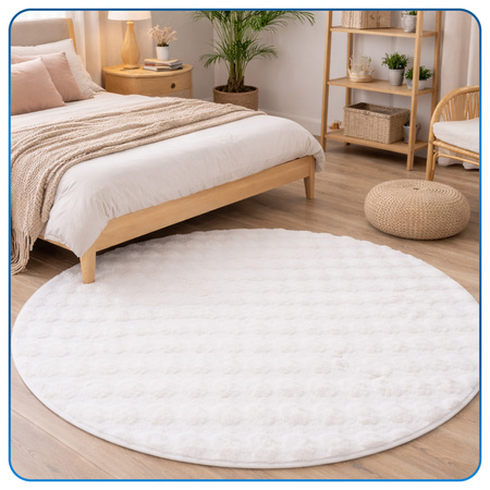 Dywan okrągły Rabbit Bubble 120 cm, biały - pluszowy, miękki do salonu i sypialni