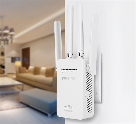 Wzmacniacz sygnału WiFi do domu biura Wi-Fi PIXLINK WR09 repeater router, biały