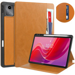 Puzdro kožené z vreckami na Lenovo Tab M11 10.95, hnedé - ochranné so stojanom, prístup k portom a tlačidlám