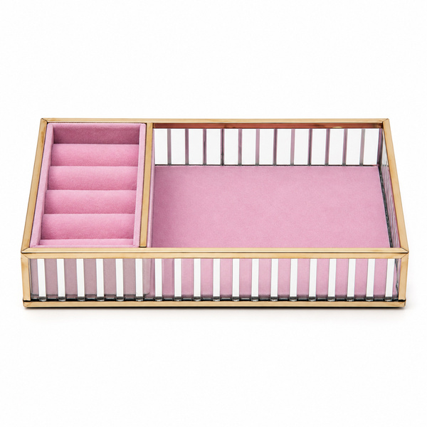 Szklana szkatułka na biżuterię 26x13x4cm organizer pudełko welurowa różowa