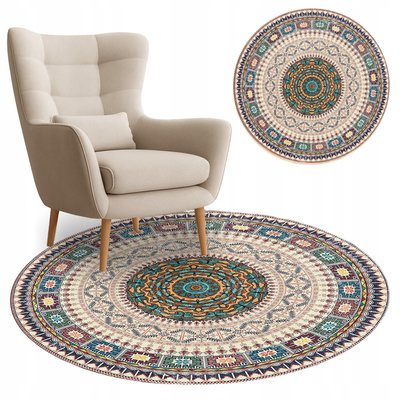 Dywan okrągły Novo 80x80 cm, beżowy Orientalny - pluszowy do salonu