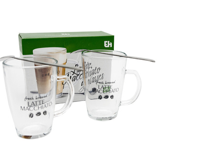 Set of latte glasses 2x glass with spoon