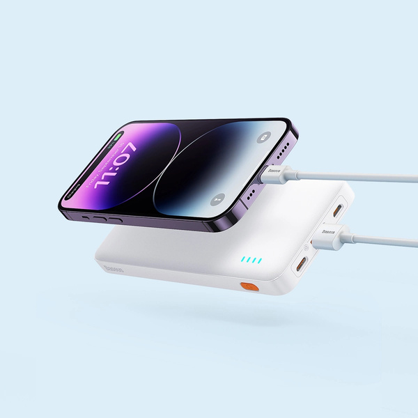 powerbank Baseus Airpow 20W 10000mAh z káblom Baseus Simple Series USB-A USB-C 30 cm, biely