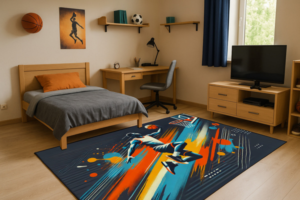 3D gaming carpet Strado BasketBall 140x200 cm modern with sports theme for youth room