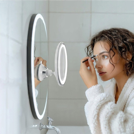 Lusterko kosmetyczne do makijażu powiększające x10 podświetlane LED, białe