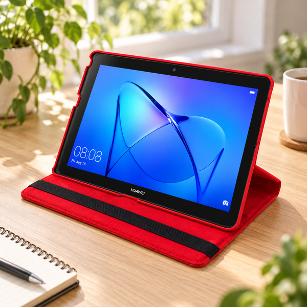 Etui obrotowe do Huawei MediaPad T3 10 9.6 z klapką i podstawką - czerwone