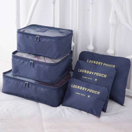 Travel clothes storage set laundry nets 6pcs. (Navy blue)