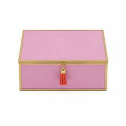 Szkatułka na biżuterię 18x13x7 cm organizer pudełko dekoracyjna pojemna welurowa różowa