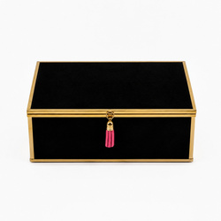 Szkatułka na biżuterię 18x13x7 cm organizer pudełko dekoracyjna pojemna welurowa czarna