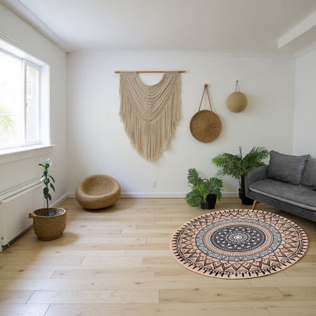 NOVO Strado round rug modern beige torte pattern for living room Aztec 100x100 cm