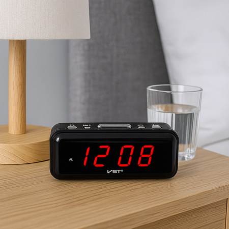 Budík hodiny elektronický digitálny LED 24h hlasný budík, čierny