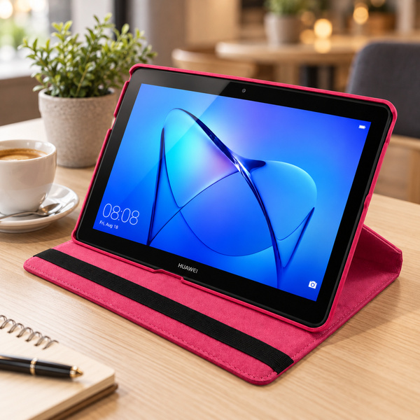 Etui obrotowe do Huawei MediaPad T3 10 9.6 z klapką i podstawką - różowe