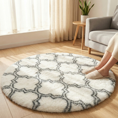 Dywan okrągły do salonu shaggy DECOR antypoślizgowy miękki puszysty 140x140, biały