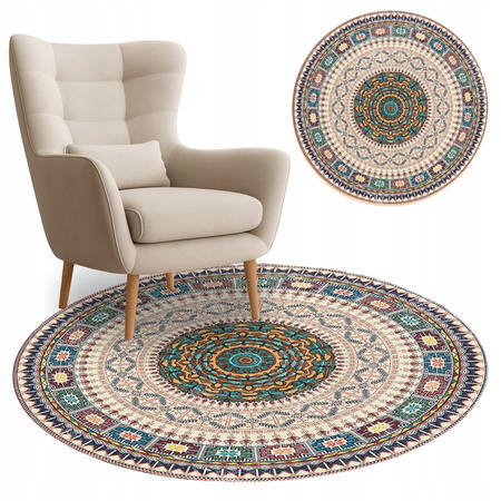 Dywan okrągły NOVO Strado nowoczesny beżowy deliktany wzór do salonu Orientalny 80x80 cm