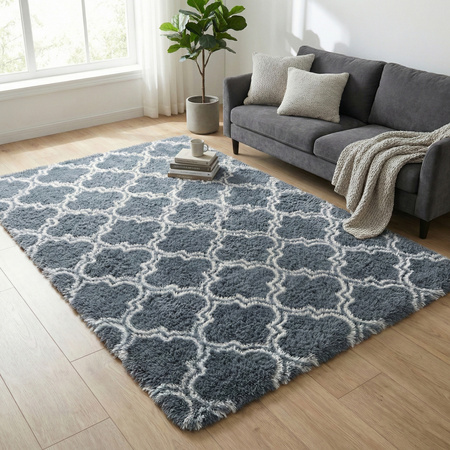 Dywan do salonu shaggy DECOR antypoślizgowy miękki puszysty modny 80x150, srebrny