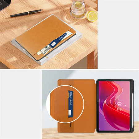 Puzdro kožené z vreckami na Lenovo Tab M11 10.95, hnedé - ochranné so stojanom, prístup k portom a tlačidlám