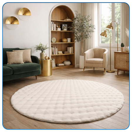 Dywan okrągły Rabbit Bubble 120 cm, biały - pluszowy, miękki do salonu i sypialni