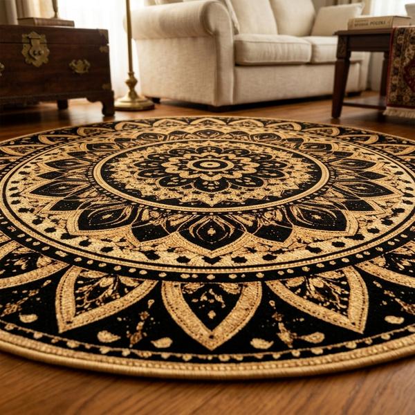 Dywan okrągły Mandala do salonu 90x90 orientalny NOVO antypoślizgowy miękki