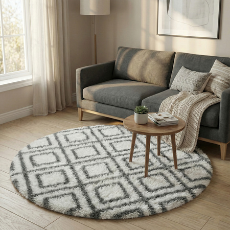 Dywan okrągły do salonu shaggy DECOR antypoślizgowy miękki puszysty 120x120, biały