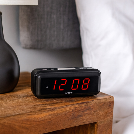 Budík hodiny elektronický digitálny LED 24h hlasný budík, čierny