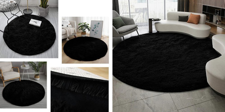 Shaggy Strado 300x300 BlackSky round carpet (Black)