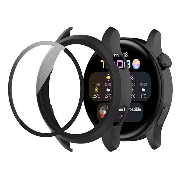 Puzdro 2w1 s tvrdeným sklom na Huawei Watch GT 3 42, čierne - ochranné so stojanom, prístup k portom a tlačidlám