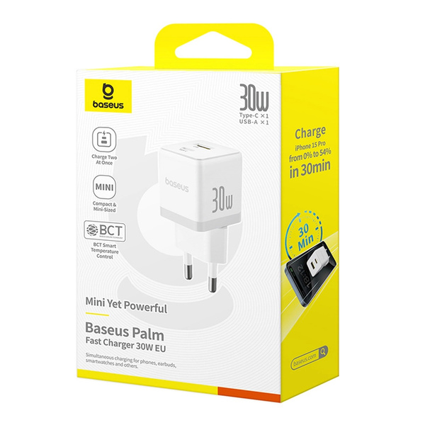 Nabíjačka sieťová Baseus Palm 30W USB-C USB-A, biela