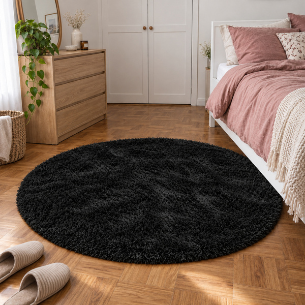 Shaggy Strado 150x150 BlackSky round carpet (Black)