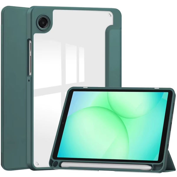 Etui Clear Pencil do Galaxy Tab A11 X135/ X133 A9 SM-X110/ SM-X115, uchwyt na rysik, ciemnozielone