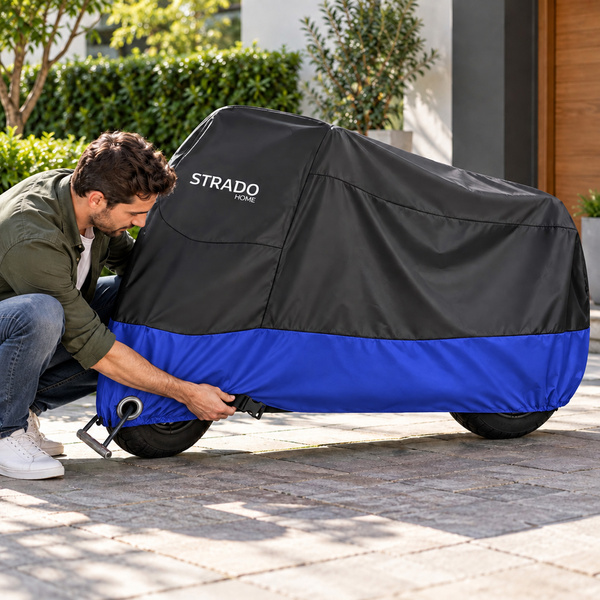 Pokrowiec na motocykl skuter 2 rowery 245x105x125 cm wodoodporny czarno-niebieski