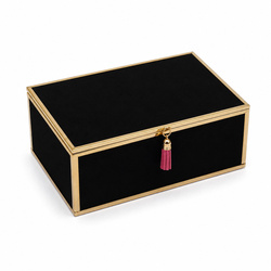Szkatułka na biżuterię 18x13x7 cm organizer pudełko dekoracyjna pojemna welurowa czarna