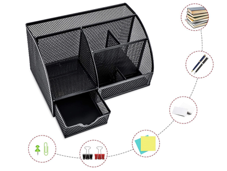 Toolbox, desk organizer, 6 compartments, drawer